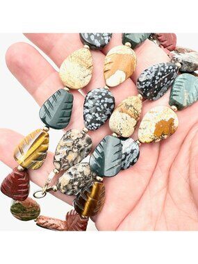 Vintage Womens Necklace Gold Filled Carved Gemstone 24" Ukanite Jasper Obsidion